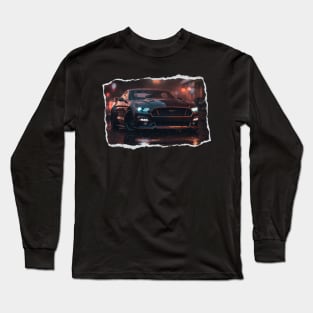 Mustang Inspired Glossy Black Sports Car Long Sleeve T-Shirt